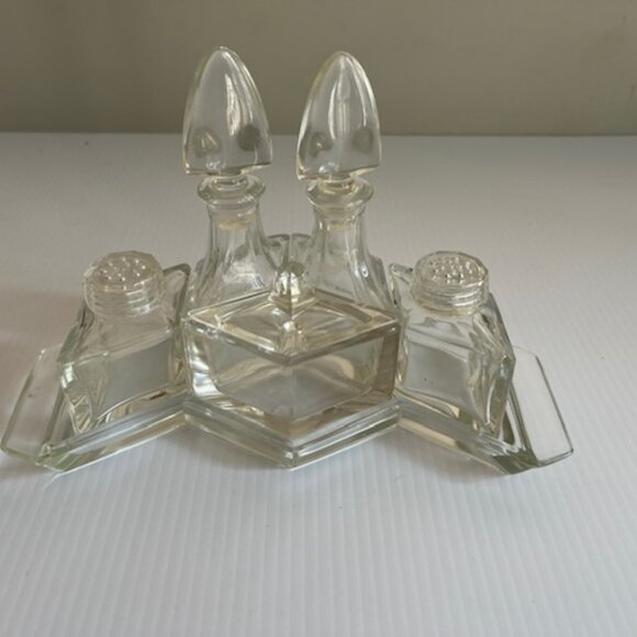 Clear Cut Crystal Diamond Shaped Cruet Set, 11 Pc Complete Rare